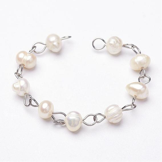 Pearl Handmade Beaded Chains, Unwelded, for Necklaces or Bracelets Making, with 304 Stainless Steel Findings