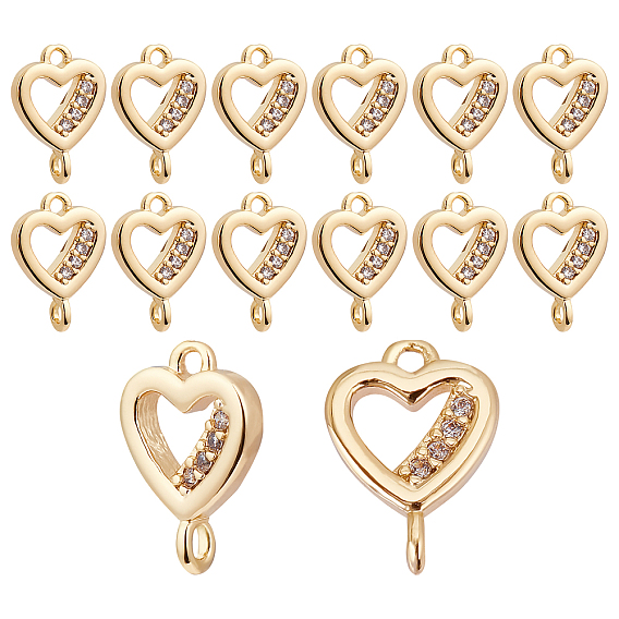 16соединители звеньев из латуни с микропаве из прозрачного кубического циркония, долговечный, сердце