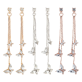 3 пары 3 цвета серьги-гвоздики в форме бабочки со стразами, длинные серьги-подвески с кисточками из сплава для женщин