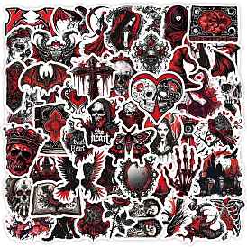 50Pcs Black and Red Gothic Skull Paper Stickers, Self-Adhesive Decals, for Water Bottles Laptop Phone Skateboard Decoration