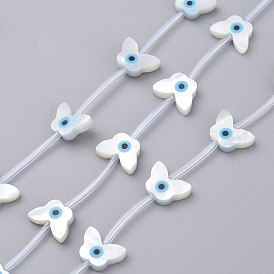 Natural White Shell Mother of Pearl Shell Beads, Butterfly with Evil Eye