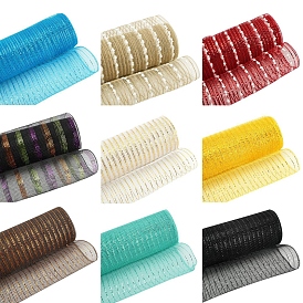 Sparkle Polyester Tulle Fabric Rolls, Mesh Ribbon Spool with Glitter, for Christmas, Wedding and Decoration, Stripe Pattern