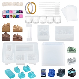 Silicone Molds, Resin Casting Molds, For UV Resin, Epoxy Resin Jewelry Making, Mountain, Disposable Plastic Transfer Pipettes, Transparent Plastic Round Stirring Rod and Aluminum Wire