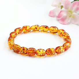 Bracelets extensibles ovales en ambre naturel pour femmes