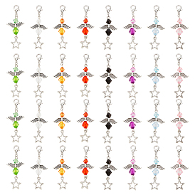 4 наборы акриловых/сплавных ангелов подвесные украшения, сплав звезды прелести, подвески с застежками-лобстерами, подвески на клипсах, для брелка, кошелек, украшение для рюкзака