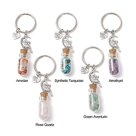 5 шт. 5 стили стеклянные подвесные брелки в виде бутылки с пожеланиями, с бусинами из драгоценных камней внутри и железными брелоками для ключей