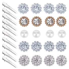 DIY Button Makings, with Plastic Rhinestone and Alloy Cabochons, Iron Alligator Hair Clip Findings