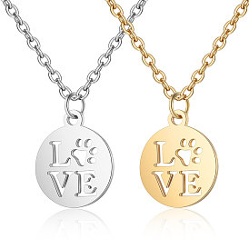 201 inoxidable colgantes de acero collares, plano y redondo con la palabra amor