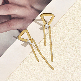 201 Dreieckige Quastenohrringe aus Edelstahl mit Zirkonia-Pavé für Damen