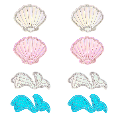 8шт 4 стиль вышитые нашивки на ткани, аппликация патч, швейные украшения, форма раковины и хвоста русалки