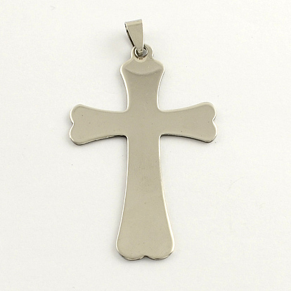 201 Stainless Steel Cross Stamping Blank Tag Big Pendants, with Snap on Bails, 61x37x1mm, Hole: 3mm