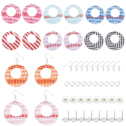DIY Dangle Earring Making Kits, 16Pcs 8 Colors Flat Round Pendants, 304 Stainless Steel Stud Earring Findings and Bullet Clutch Earring Backs, with Iron Jump Rings and Brass Earring Hooks