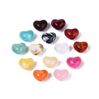 Двухцветные непрозрачные и прозрачные акриловые бусины, имитация драгоценных камней, сердце