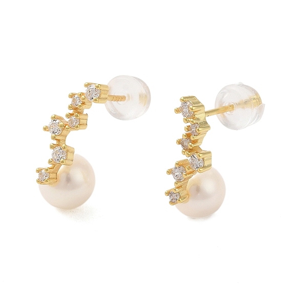 Aretes de plata esterlina, con perla natural, zirconia cúbica, joyas para mujeres, rondo