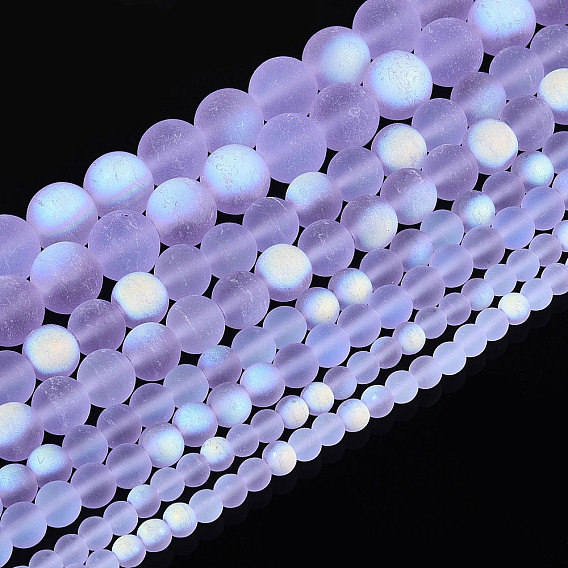 Матовые прозрачные стеклянные бусины, круглые, с половиным покрытием, с покрытием AB цвета