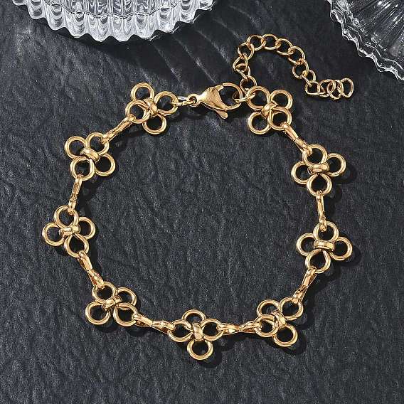 304 Stainless Steel Flower Link Chain Bracelets, Ion Plating(IP)
