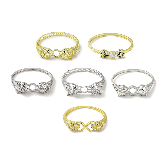 Женский браслет на шарнире с леопардовым принтом из латуни и прозрачного зеленого фианита