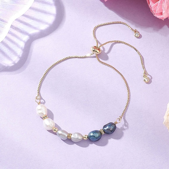 Браслеты-слайдеры из натуральных культивированных пресноводных жемчужин, латунные браслеты-цепочки для женщин, с немагнитных синтетическими гематита бисера