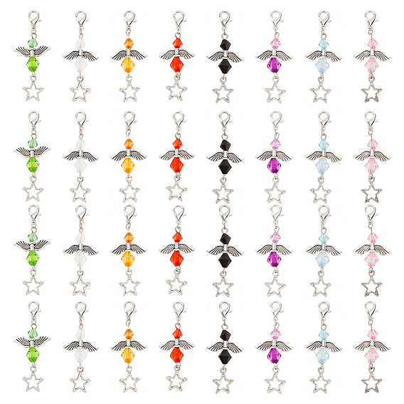 4 наборы акриловых/сплавных ангелов подвесные украшения, сплав звезды прелести, подвески с застежками-лобстерами, подвески на клипсах, для брелка, кошелек, украшение для рюкзака