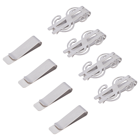 8Pcs 2 Style Stainless Steel Clips, Dollar-shaped & Rectangle