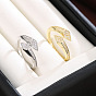 Brass Micro Pave Cubic Zirconia Cuff Open Rings, Teardrop