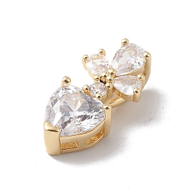 Rack Plating Brass Clear Cubic Zirconia Pendants, Lead Free & Cadmium Free, Long-Lasting Plated, Heart Charm
