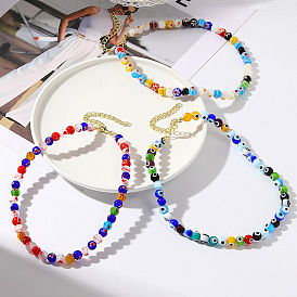 Colorful Glass Beaded Necklace for Women with Lock Collarbone Chain