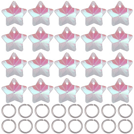 50Pcs Electroplate Glass Charms, Faceted, Star, with 50Pcs Tarnish Resistant 304 Stainless Steel Jump Rings