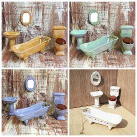 Mini Porcelain Bathroom Toilet Basin Bathtub Mirror Set,  Miniature Landscape Bathroom Model Dollhouse Accessories Decorations