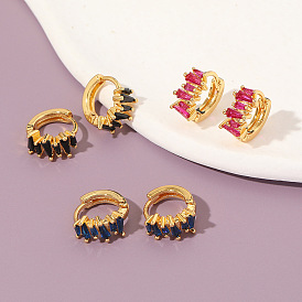Colorful Zircon Copper Inlaid Retro Sweet Earrings for Women