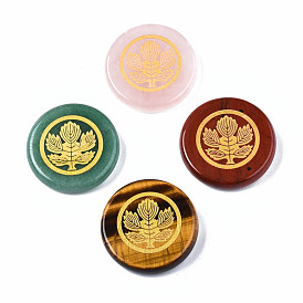 Cabochons de pierres précieuses naturelles sur le thème de l'automne, rond et plat avec motif de feuille d'érable
