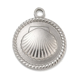 304 подвески из нержавеющей стали, плоская круглая с подвеской из ракушек