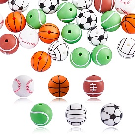 12Pcs 6 Style Basketball/Soccer/Tennis/Baseball/Rugby/Volleyball Silicone Beads, DIY Nursing Necklaces and Bracelets Making, Chewing Pendants For Teethers