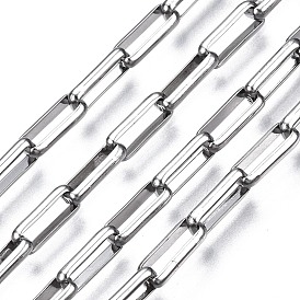 304 Stainless Steel Rectangle Link Chains, with Spool, Unwelded