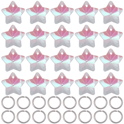 50Pcs Electroplate Glass Charms, Faceted, Star, with 50Pcs Tarnish Resistant 304 Stainless Steel Jump Rings