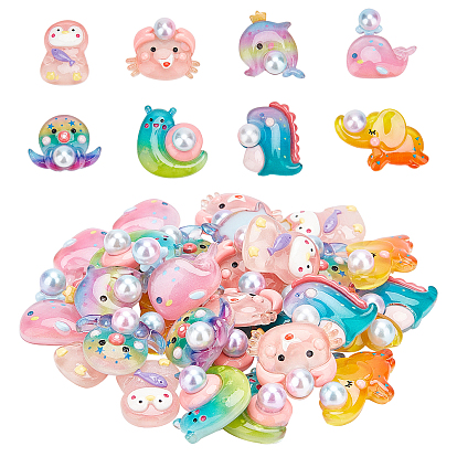 32Pcs 8 Style Resin Cabochons, Ocean Style, Mixed Shape