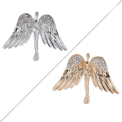 Большая брошь в виде ангела с крыльями из сплава со стразами