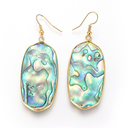 Abalone Shell/Paua Shell Dangle Earrings, with Brass Earring Hooks, Oval