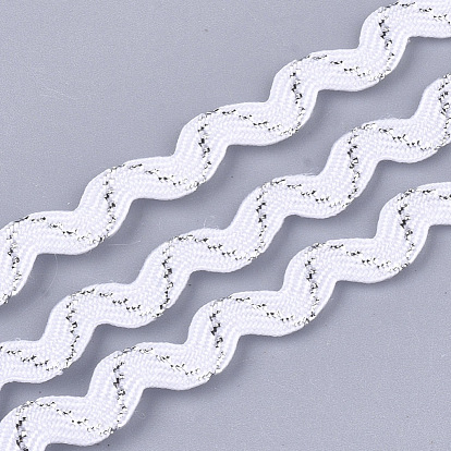 Polypropylene Fiber Ribbons, with Silver/Golden Metallic Cord, Wave Shape