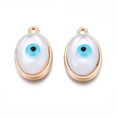 Acumular colgantes de esmalte de la aleación de chapado, con cabujón de resina imitación ojo de gato, sin cadmio y níque y plomo, la luz de oro, mal de ojo
