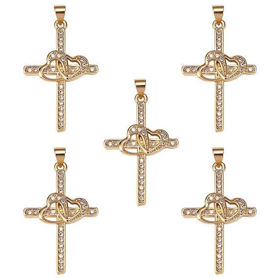 Латунные микропаве прозрачные подвески с фианитом, долговечный, пересекаются с сердцем