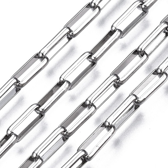 304 Stainless Steel Rectangle Link Chains, with Spool, Unwelded