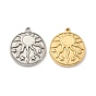 304 Stainless Steel Pendants, Flat Round with Sun & Star Charm