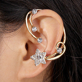 Fashionable Star-shaped Ear Cuff Earrings with Hollow-out and Inlaid Diamonds