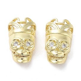 Rack Plating Skull Brass Micro Pave Cubic Zirconia Pendants, Cadmium Free & Lead Free, Long-Lasting Plated, Real 18K Gold Plated