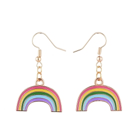 Dangle Earrings, with Alloy Enamel Pendants and Brass Earring Hooks, Rainbow