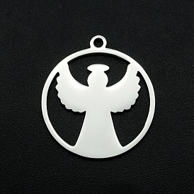 201 Stainless Steel Pendants, Laser Cut, Ring with Angel