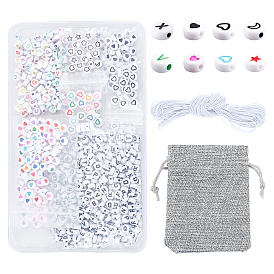SUPERFINDINGS DIY Jewelry Making Kit, Including Opaque White Acrylic Beads, Elastic Cord, Polyester Drawstring Bags