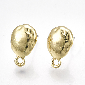 Alloy Stud Earring Findings, with Steel Pins, with Loop, Oval