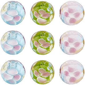 30шт 3 цвета круглые бусины лэмпворк, сливы цветок лепесток узор, с отверстием